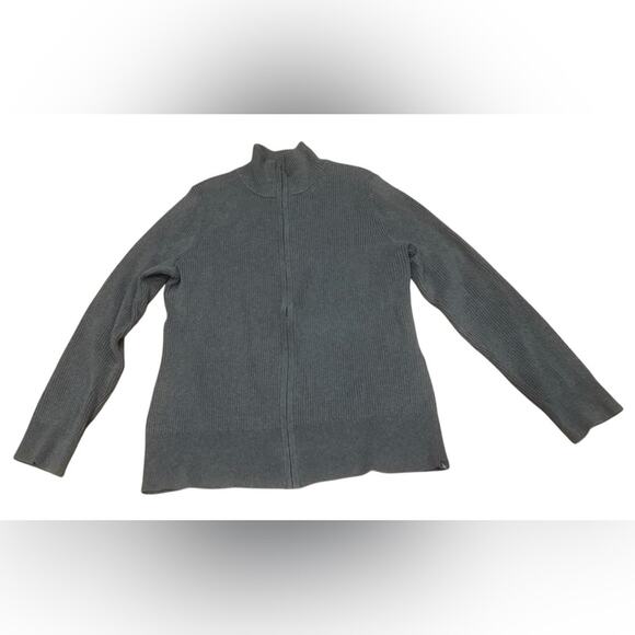 Eddie Bauer Womens XL Gray Cardigan Sweater full zip ribbed Stretchy long sleeve - Picture 1 of 9